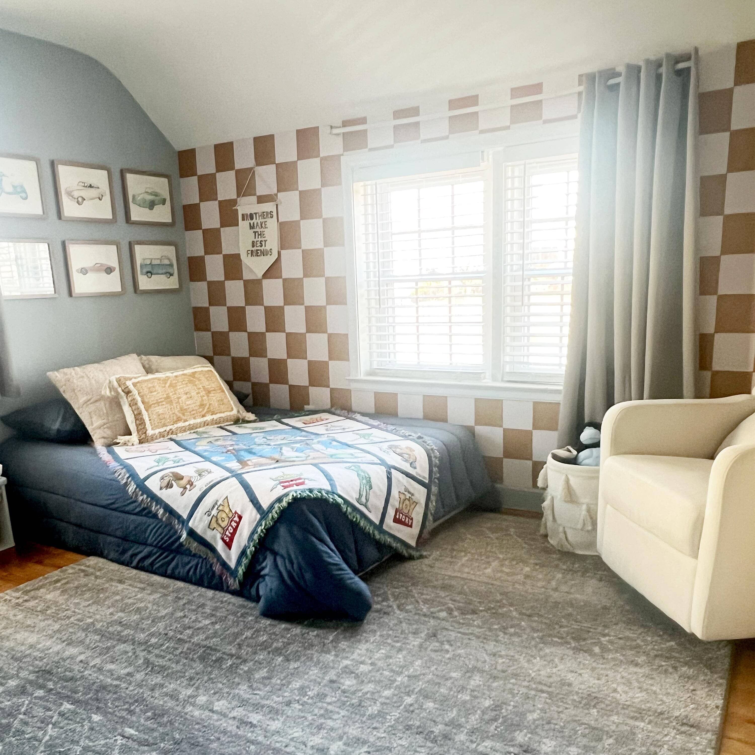 This Brown Check Wallpaper Is the Perfect Touch for a Stylish, Kid-Friendly Space