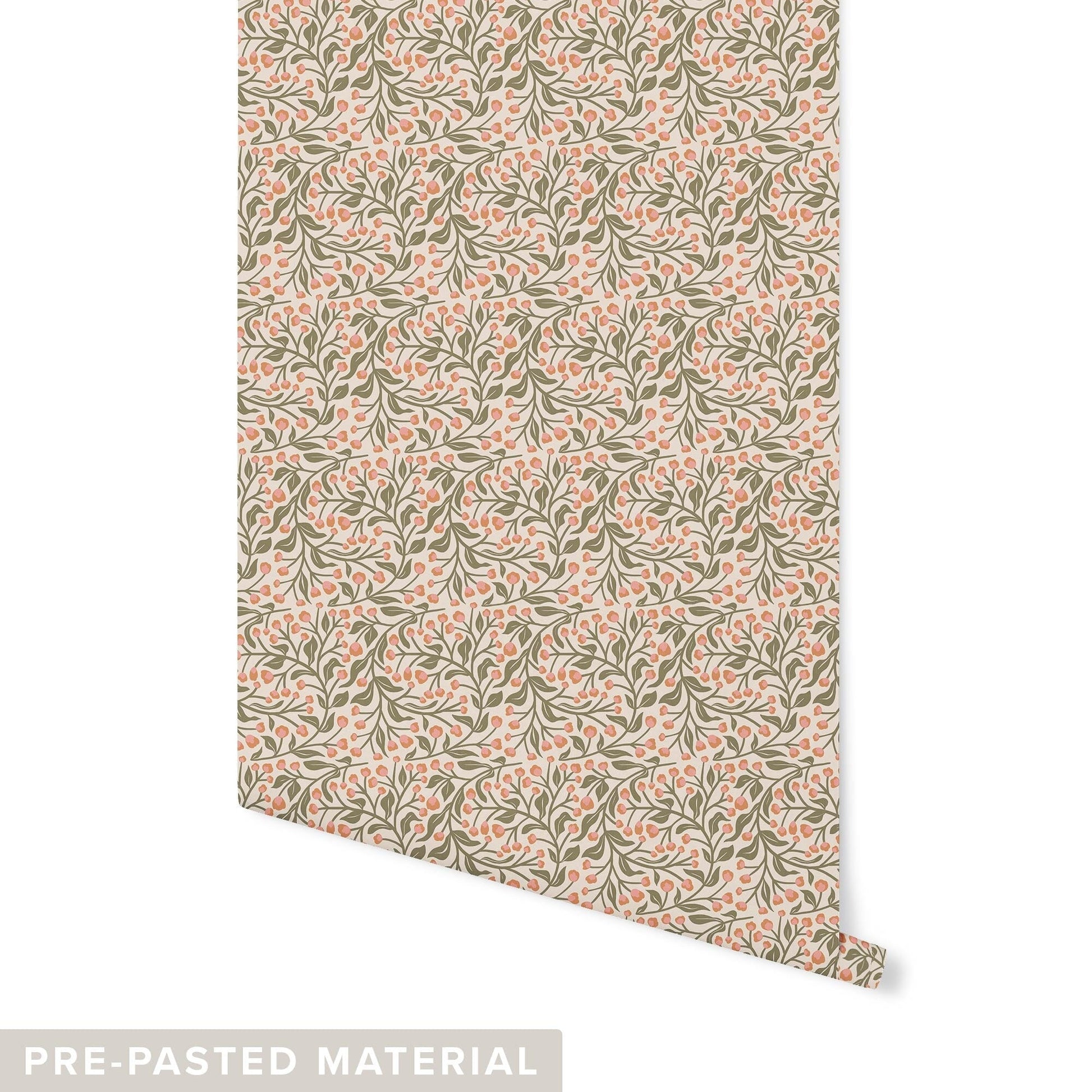 Floral Vine Wallpaper Wallpaper Urbanwalls Pre-pasted Coral & Beige DOUBLE ROLL : 46" X 4 FEET