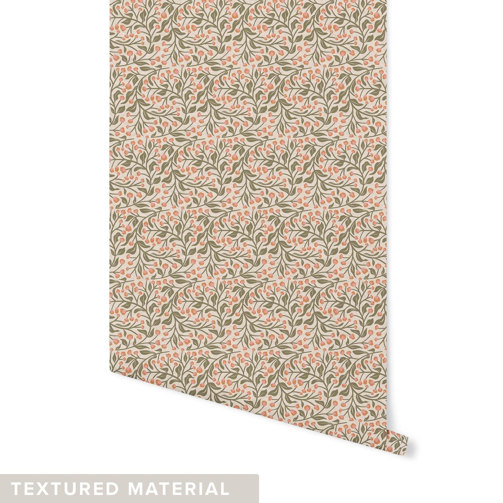 Floral Vine Wallpaper Wallpaper Urbanwalls Textured Wall Coral & Beige DOUBLE ROLL : 42" X 4 FEET