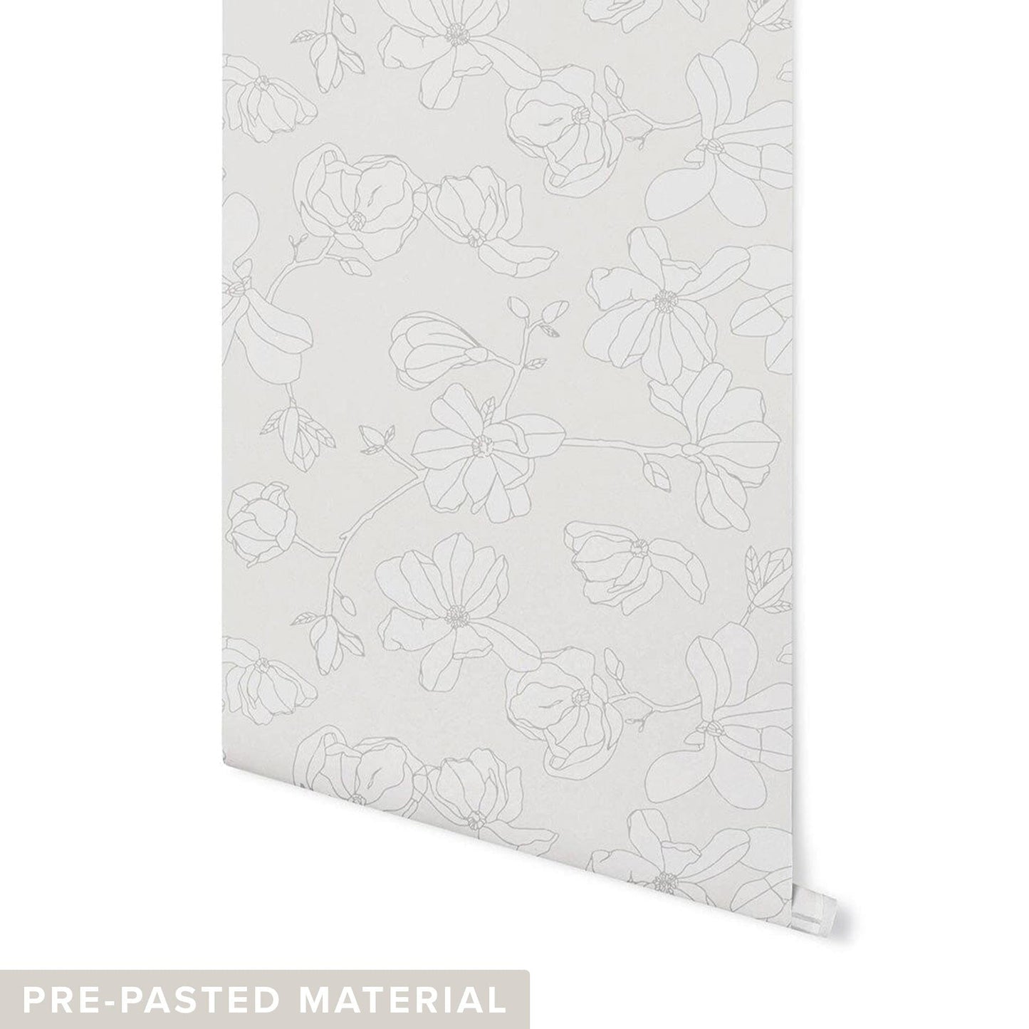 Magnolia Blooms Wallpaper Wallpaper Monika Hibbs Pre-pasted DOUBLE ROLL : 46" X 4 FEET Grey