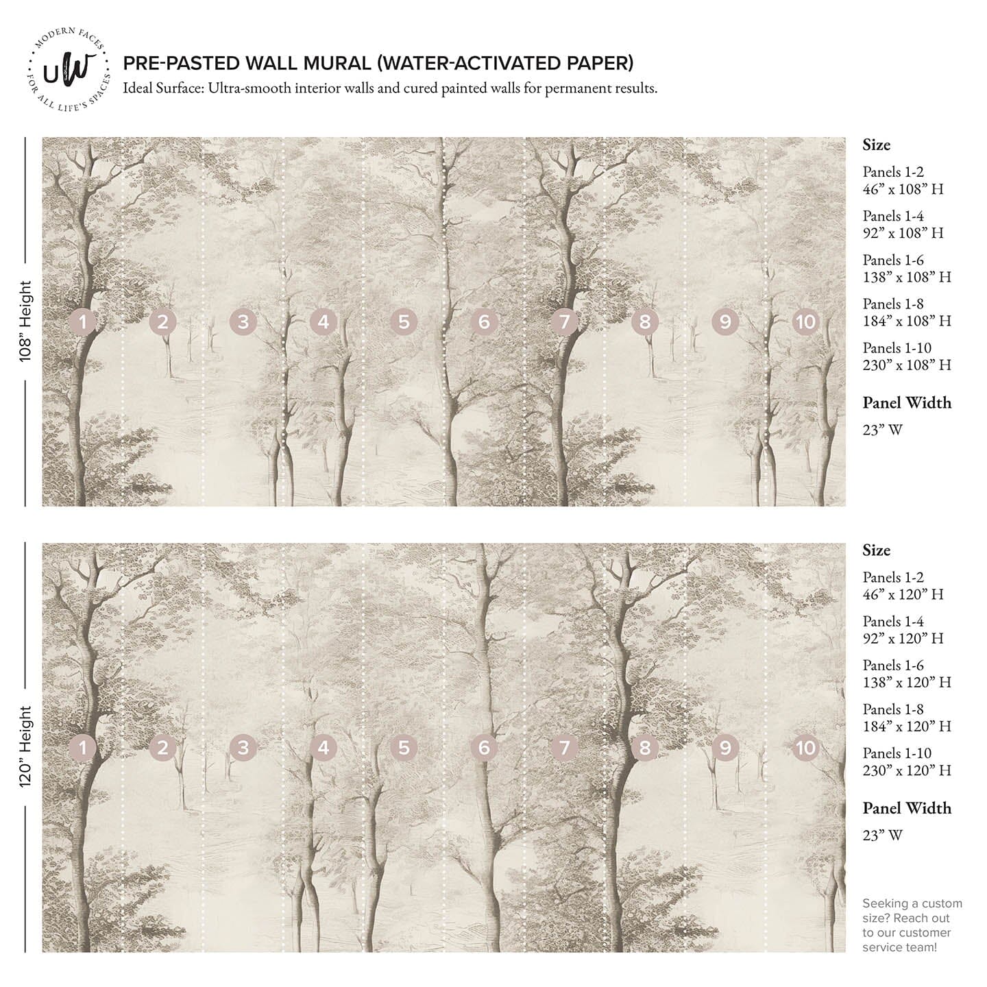 Monochrome Scenic Tree Wall Mural Murals Urbanwalls Pre-pasted 46" X 108" Pink