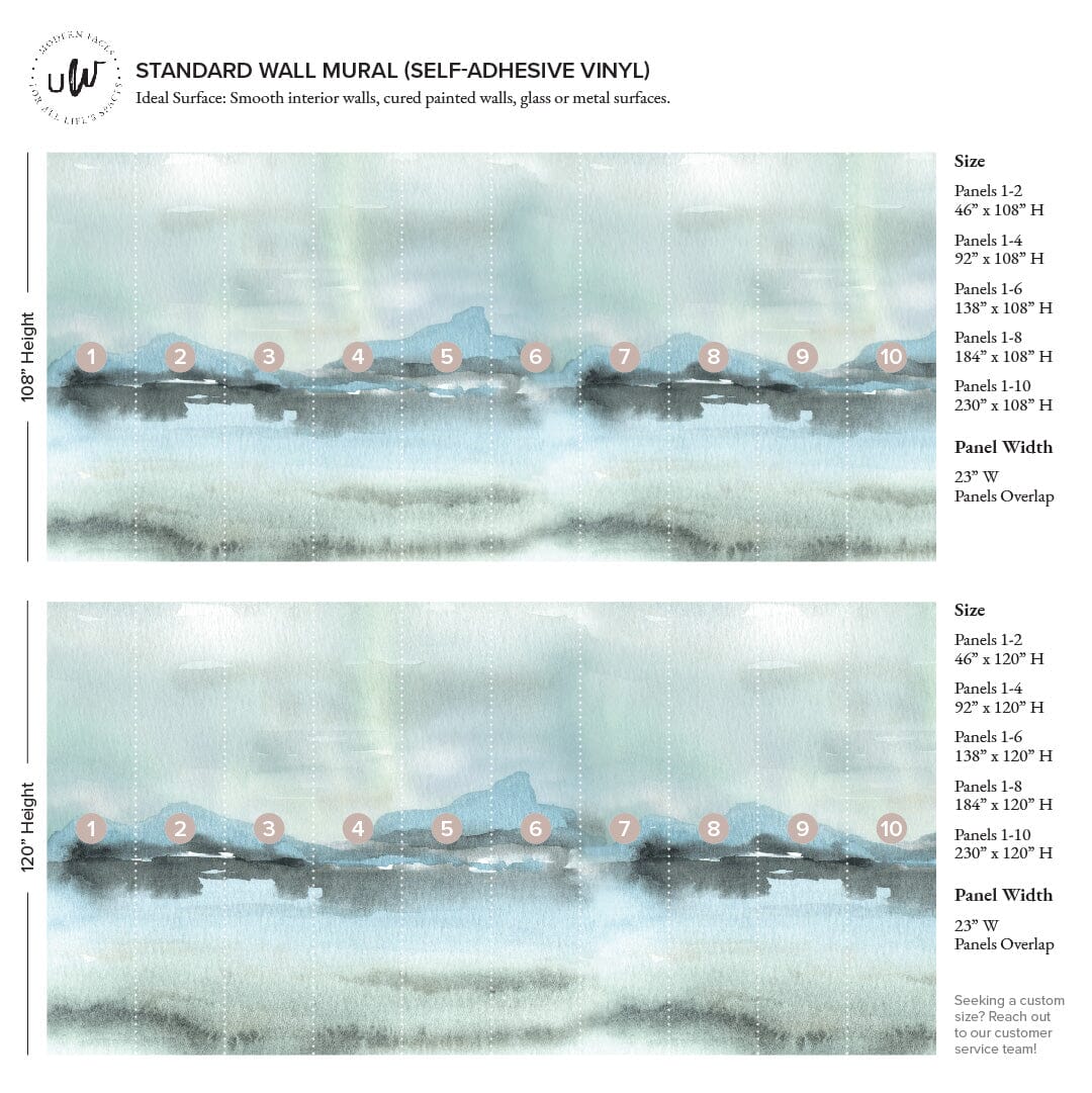 Northern Sky Wall Mural Murals Urbanwalls Standard Wall 46" X 108" Blue