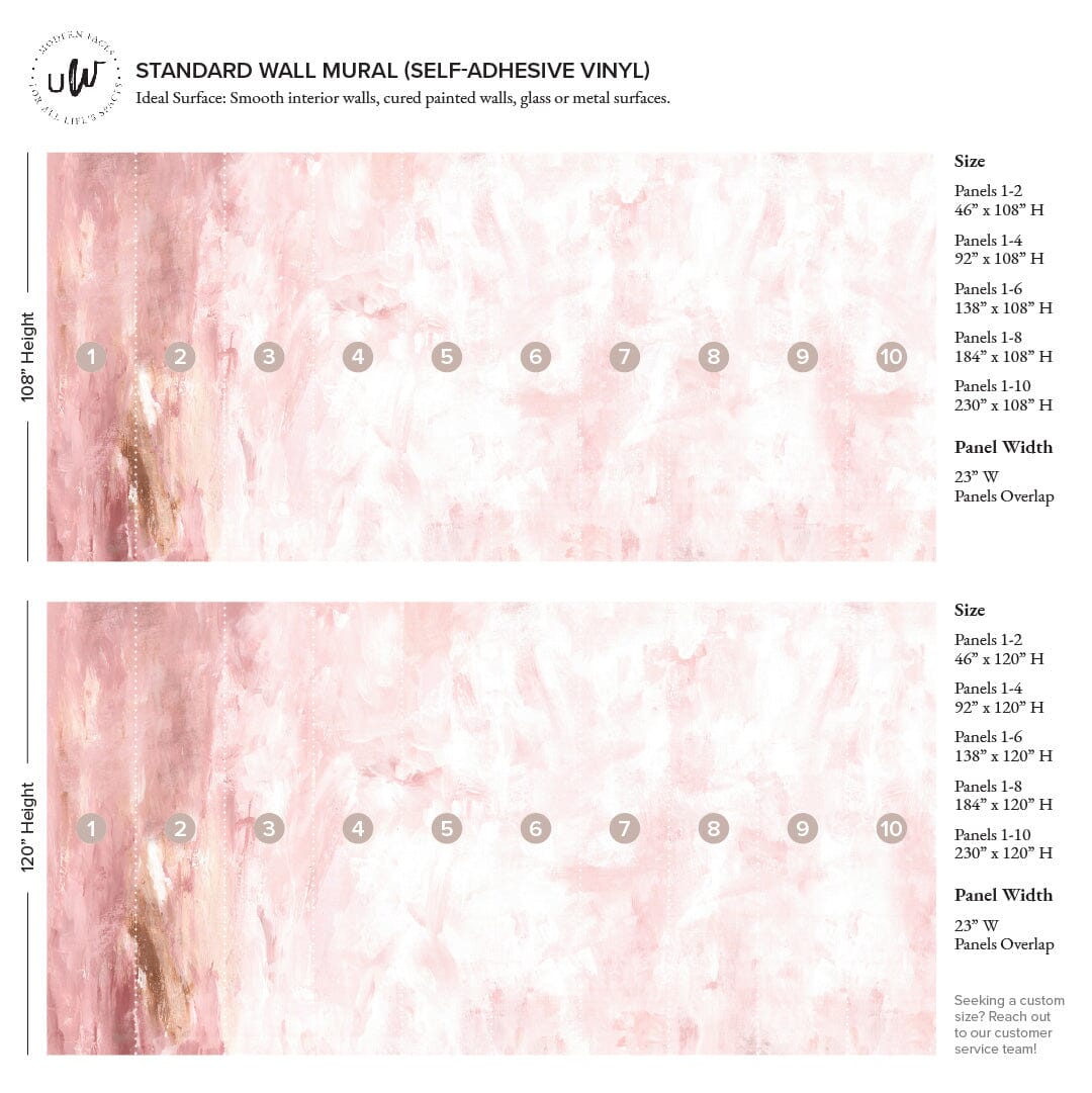 Ophelia Wall Mural Murals Urbanwalls Standard Wall 46" X 108" Pink