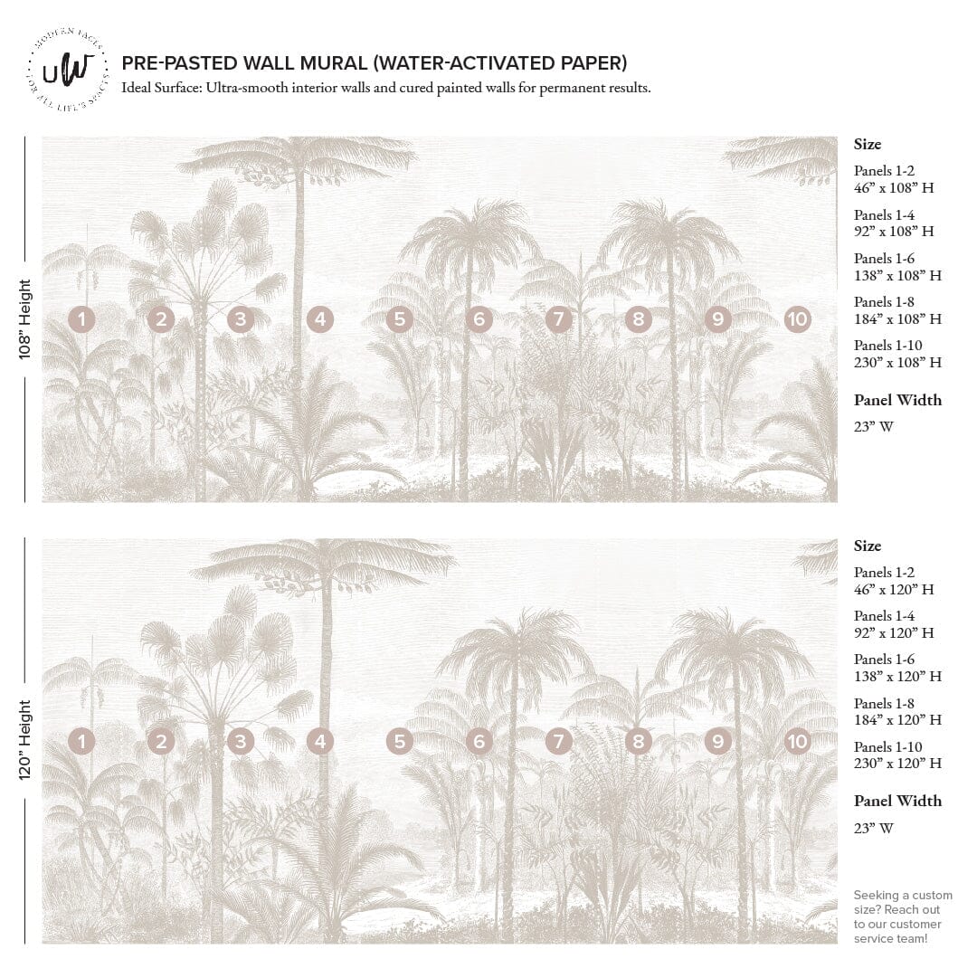 Tropic Oasis Wall Mural Murals Urbanwalls Pre-pasted 46" X 108" Neutral