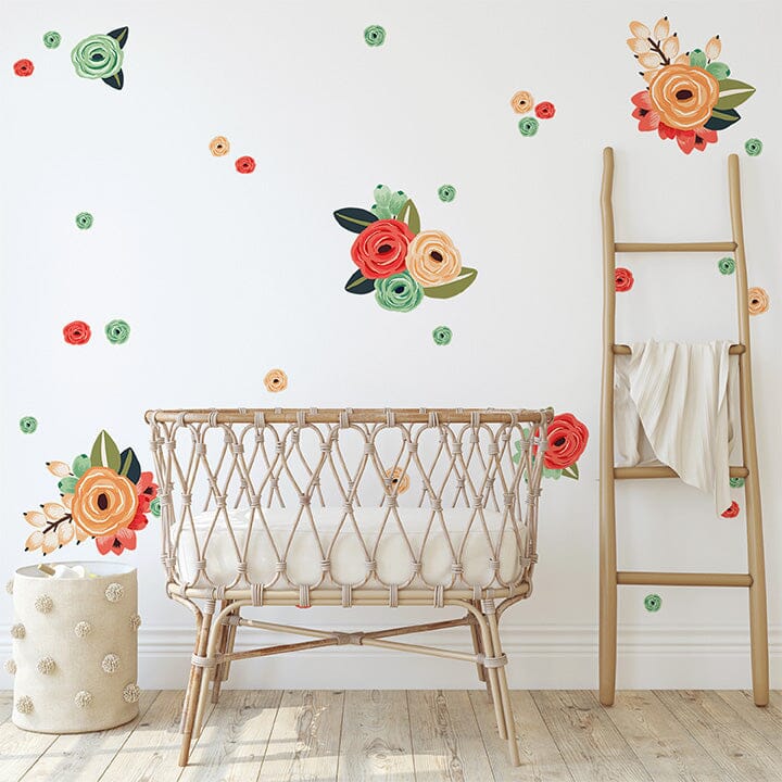 Coral/Teal/Peach Graphic Flower Wall Decals Decals Urbanwalls Standard Wall Half Order