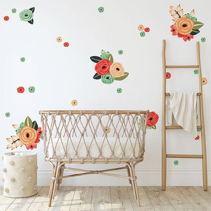 Coral/Teal/Peach Graphic Flower Wall Decals Decals Urbanwalls Standard Wall Half Order 