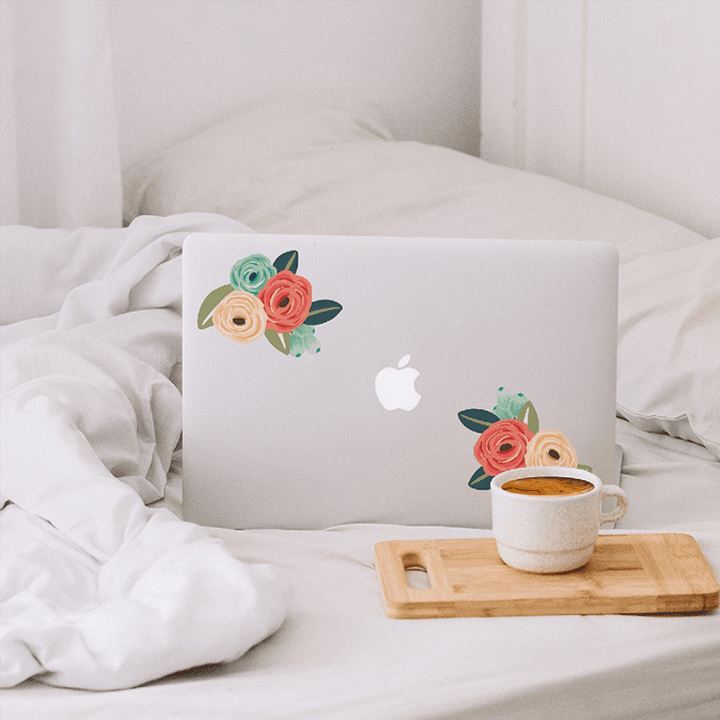 Coral/Teal/Peach Graphic Flower Wall Decals Decals Urbanwalls Standard Wall Sample