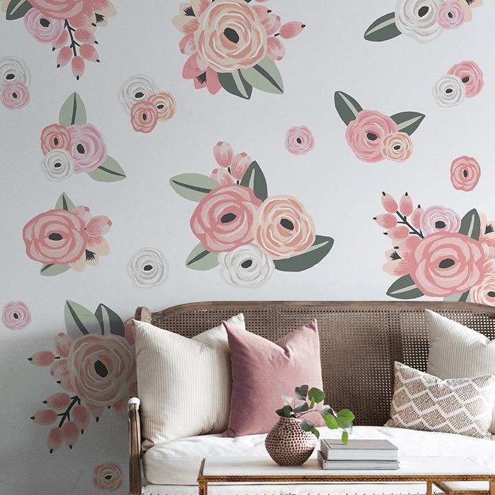 Faded Pink Graphic Flower Wall Decals Decals Urbanwalls
