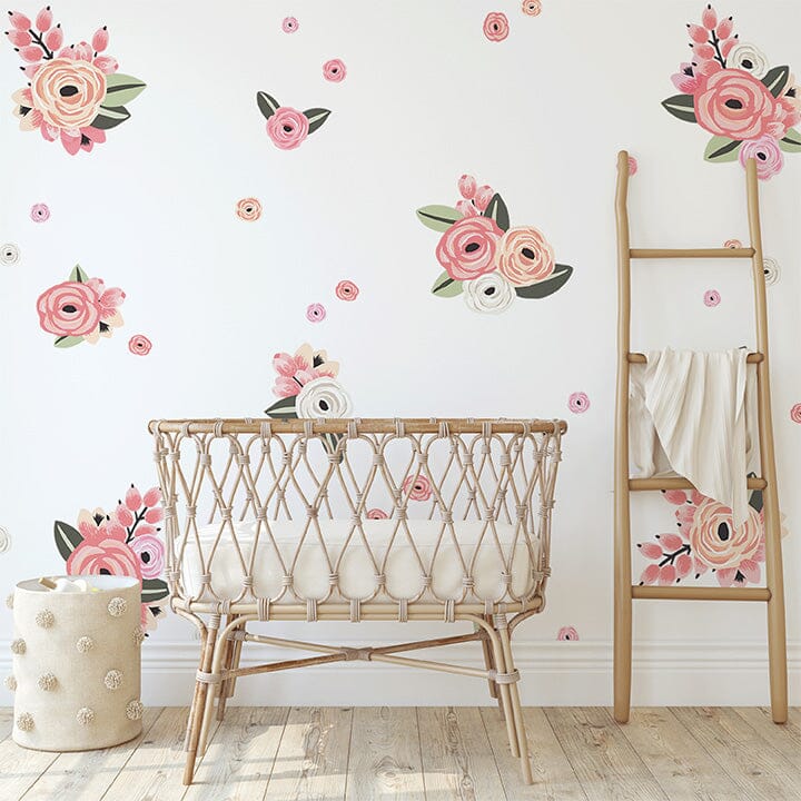 Faded Pink Graphic Flower Wall Decals Decals Urbanwalls Standard Wall Full Order