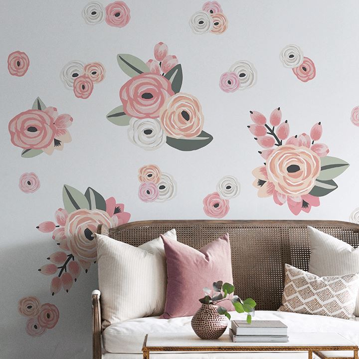 Faded Pink Graphic Flower Wall Decals Decals Urbanwalls Standard Wall Half Order