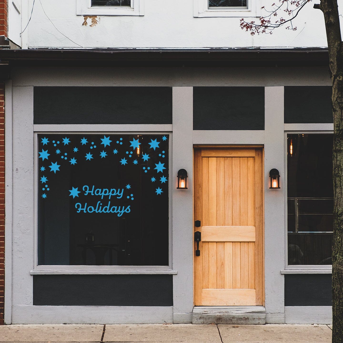 Happy Holidays Window Decals Decals Urbanwalls Stars Blue