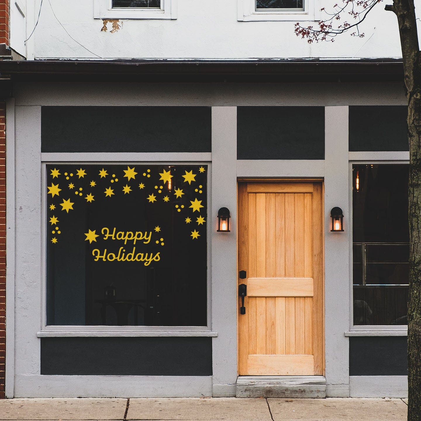 Happy Holidays Window Decals Decals Urbanwalls Stars Signal Yellow