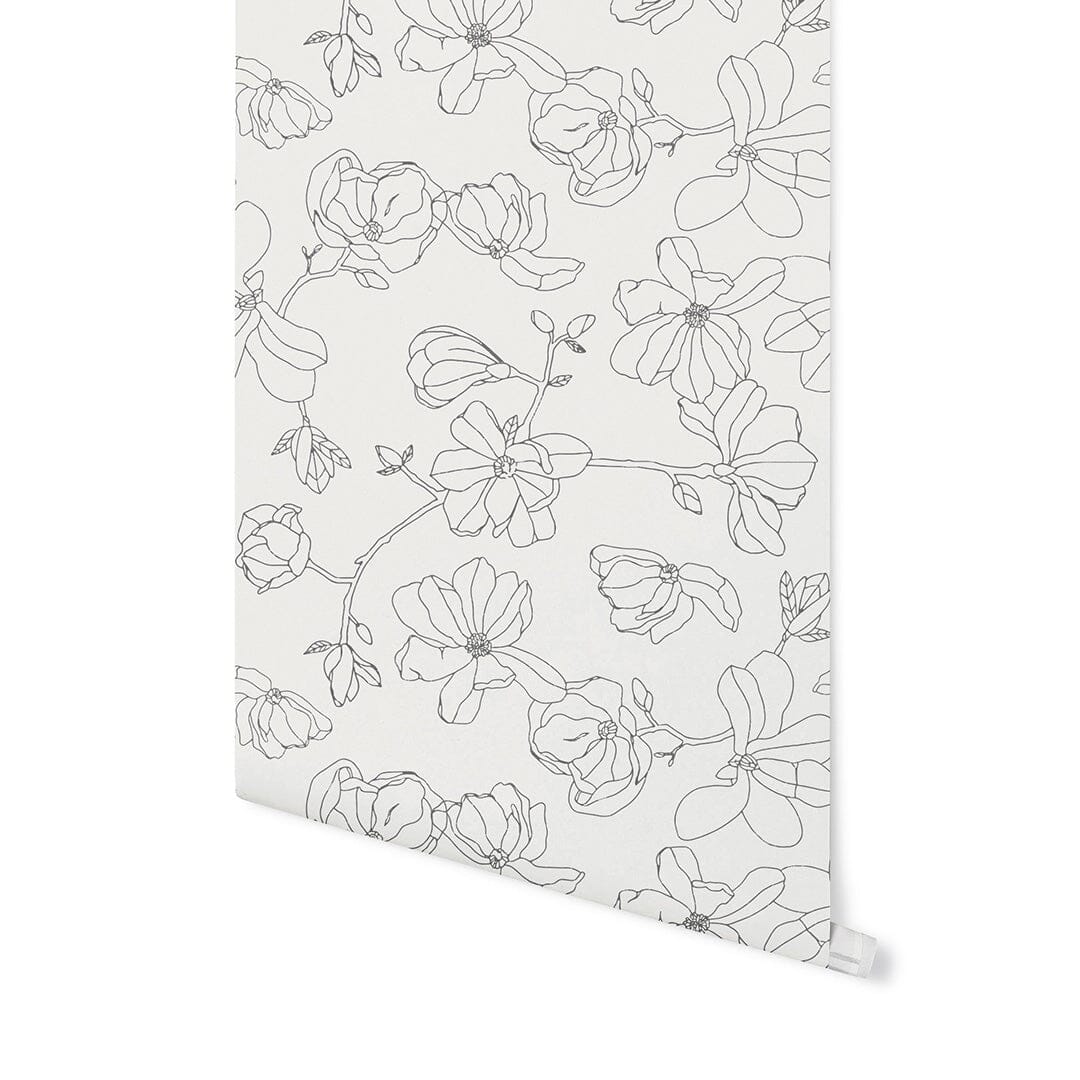 Magnolia Blooms Wallpaper Wallpaper Monika Hibbs Standard Wall Grey DOUBLE ROLL : 46" X 8 FEET