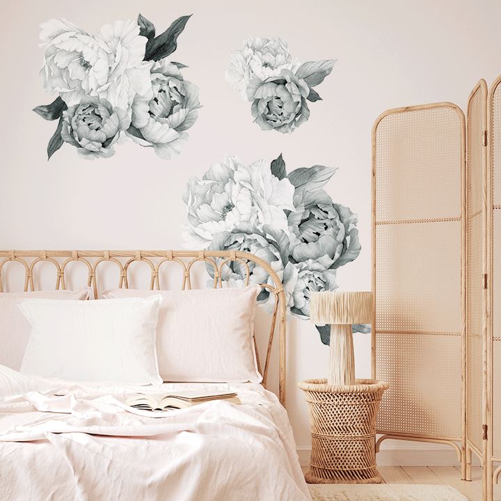 Midnight Peony Wall Decal Clusters Decals Urbanwalls Textured Wall Half Order