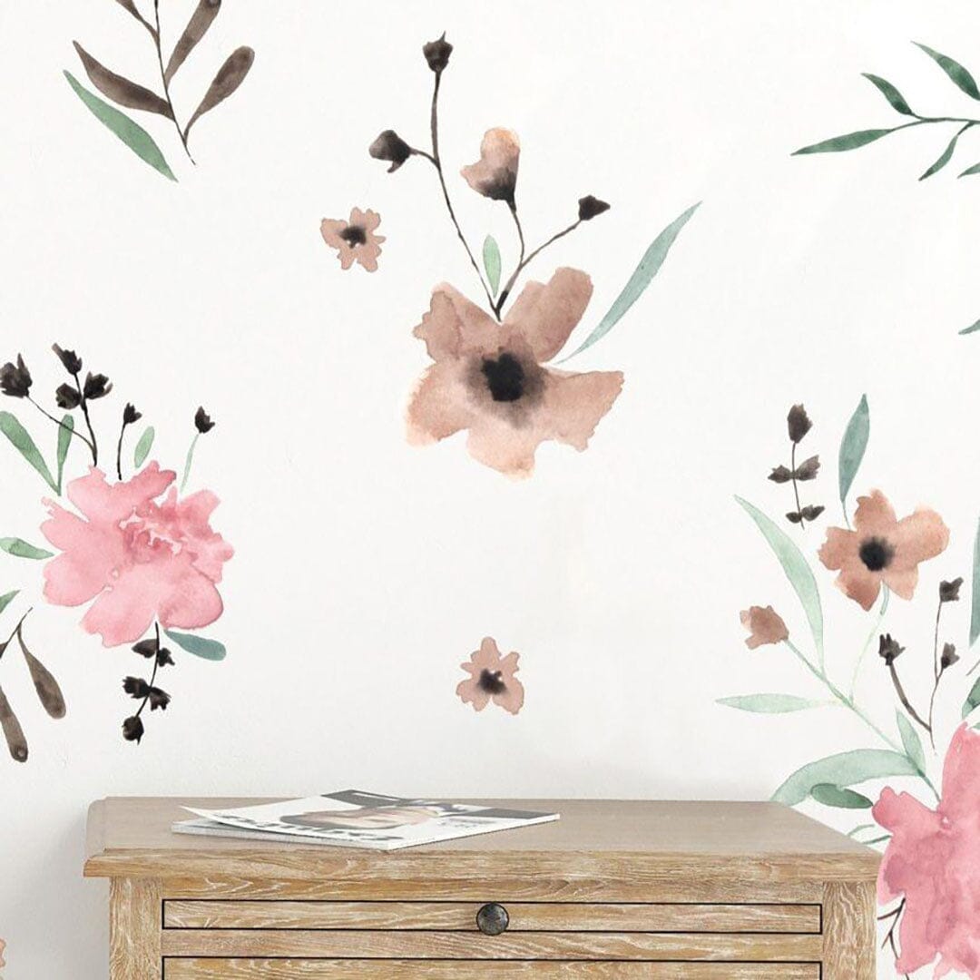 Pink Watercolor Flowers Wall Decals Decals Urbanwalls
