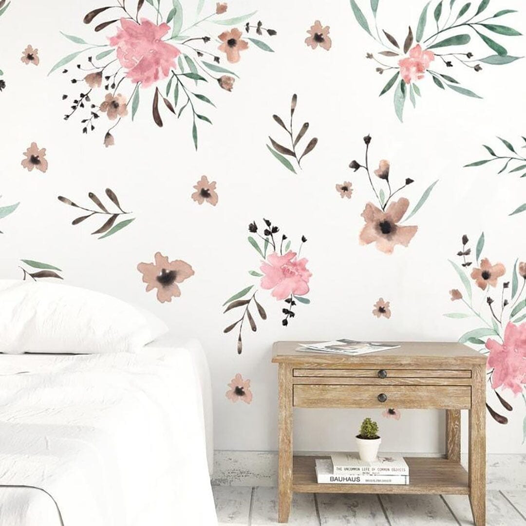 Pink Watercolor Flowers Wall Decals Decals Urbanwalls