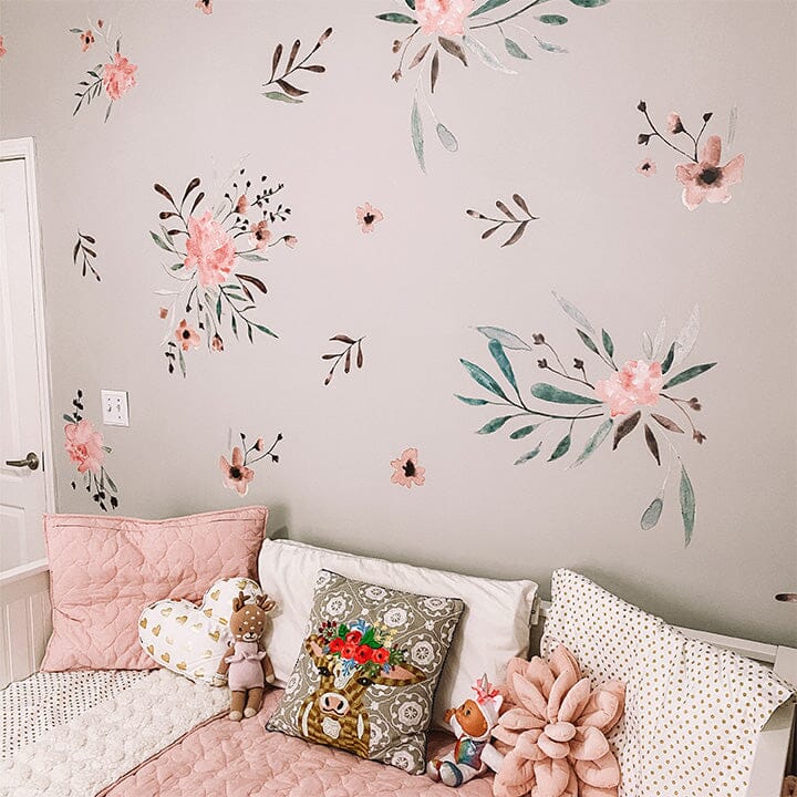 Pink Watercolor Flowers Wall Decals Decals Urbanwalls
