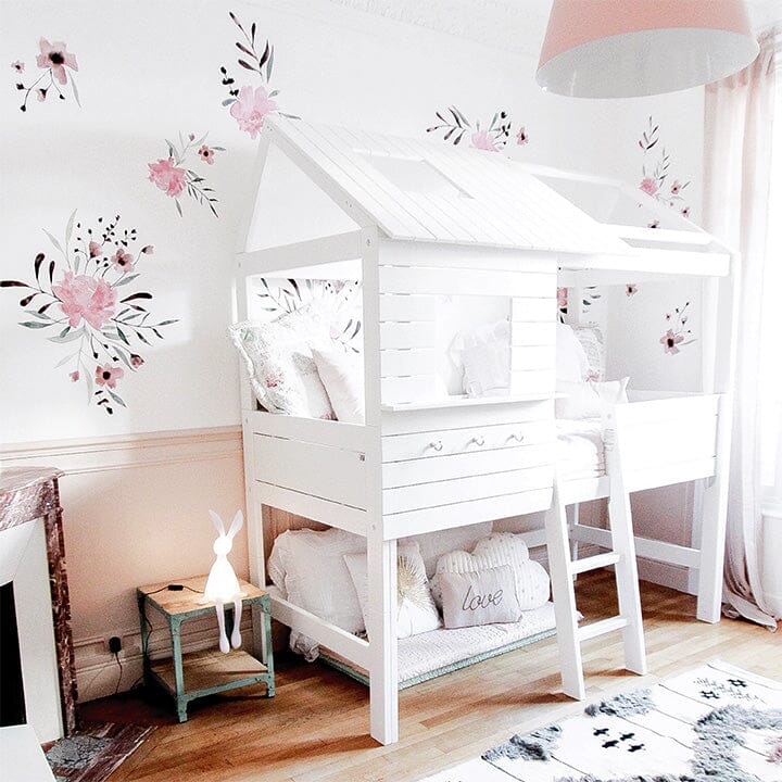 Pink Watercolor Flowers Wall Decals Decals Urbanwalls Standard Wall Half Order