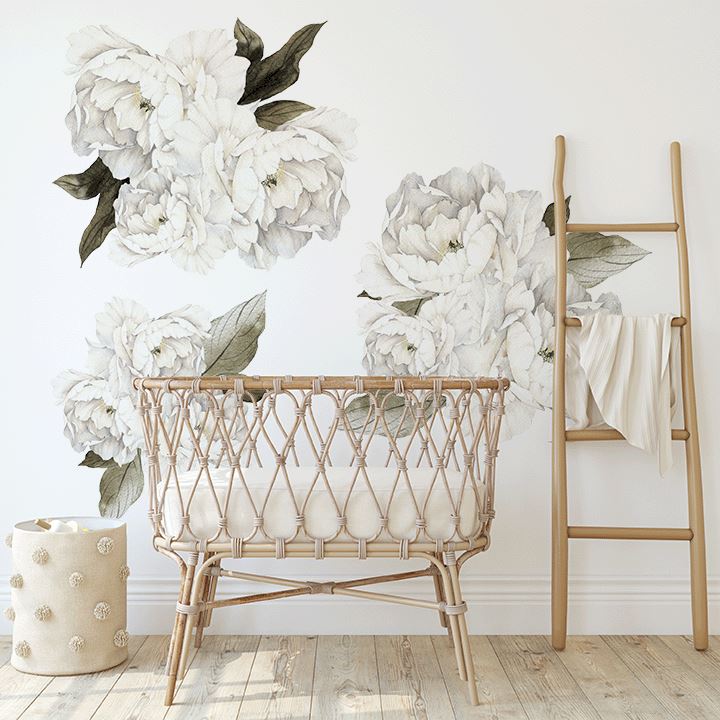 White Peony Wall Decal Clusters Decals Urbanwalls Textured Wall Half Order