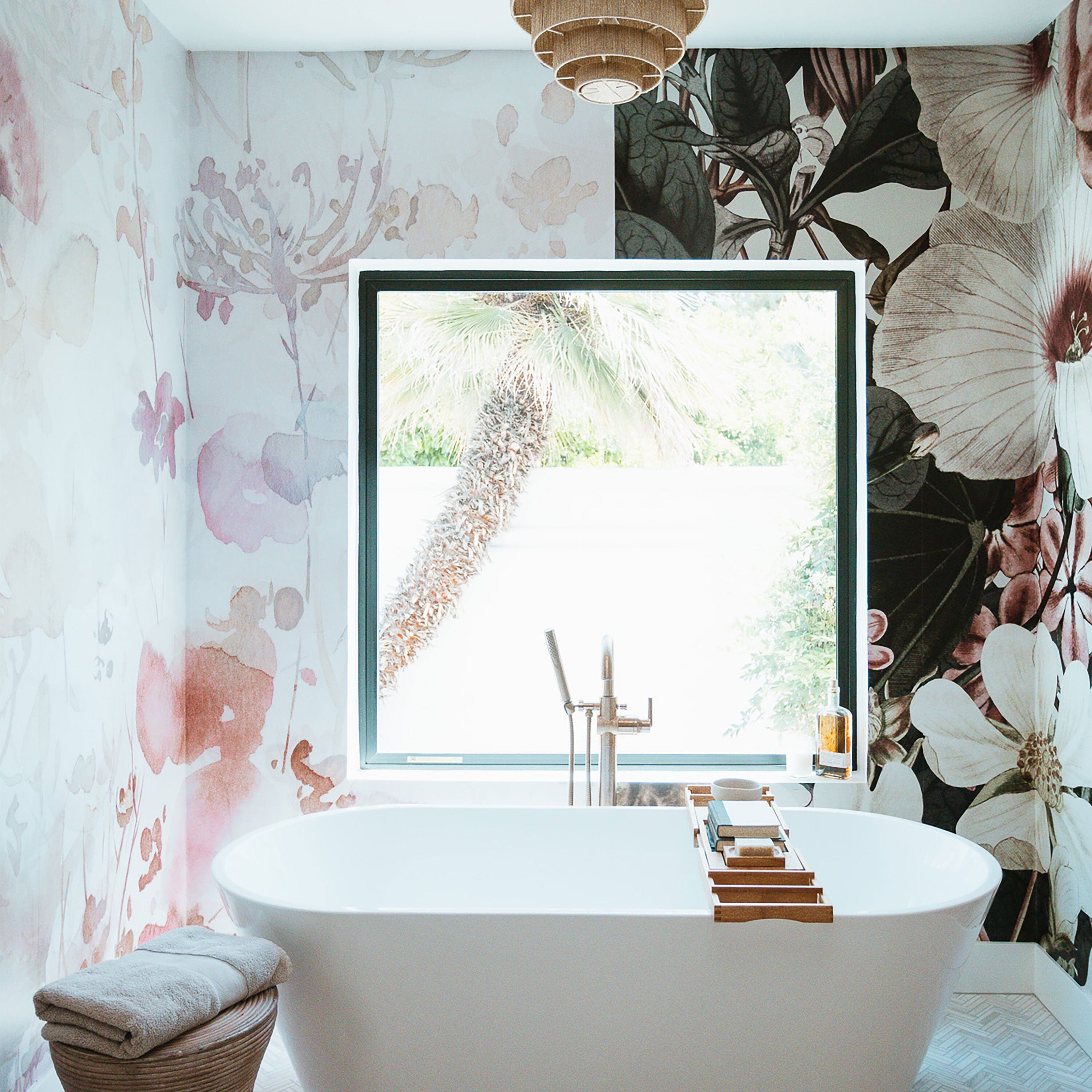 Primary Bathroom Makeover: Installing Dark and Light Removable Wall Murals