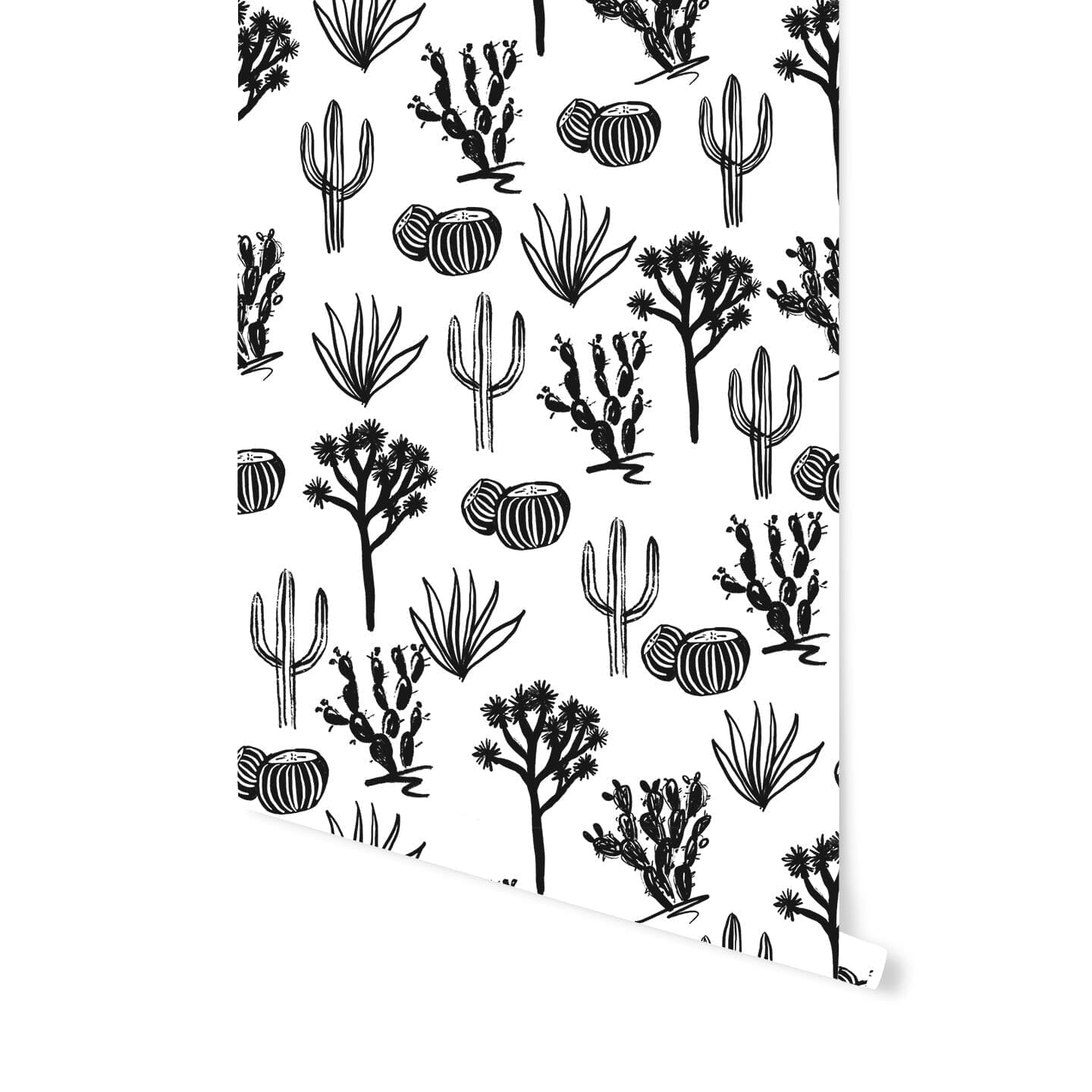 Cactus Desert Wallpaper Wallpaper Ginger Hamilton Peel & Stick 4 FEET Black