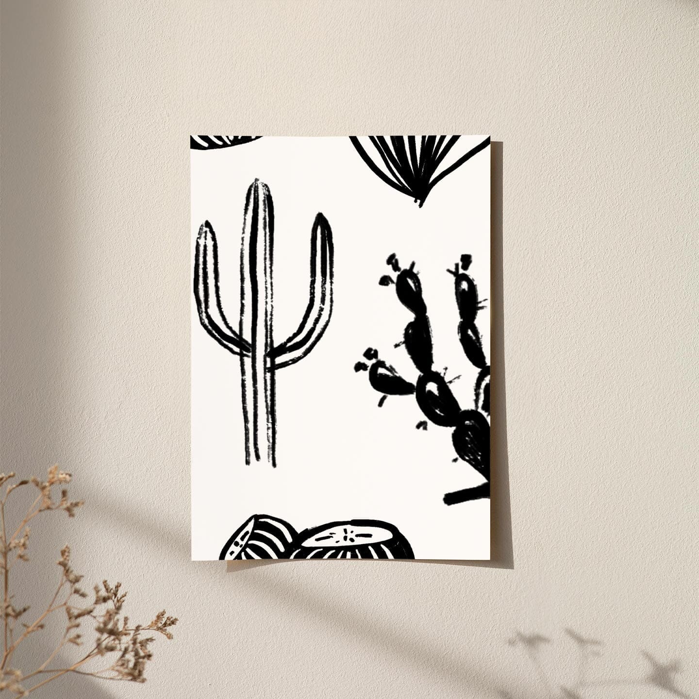 Cactus Desert Wallpaper Wallpaper Ginger Hamilton Peel & Stick Sample Black