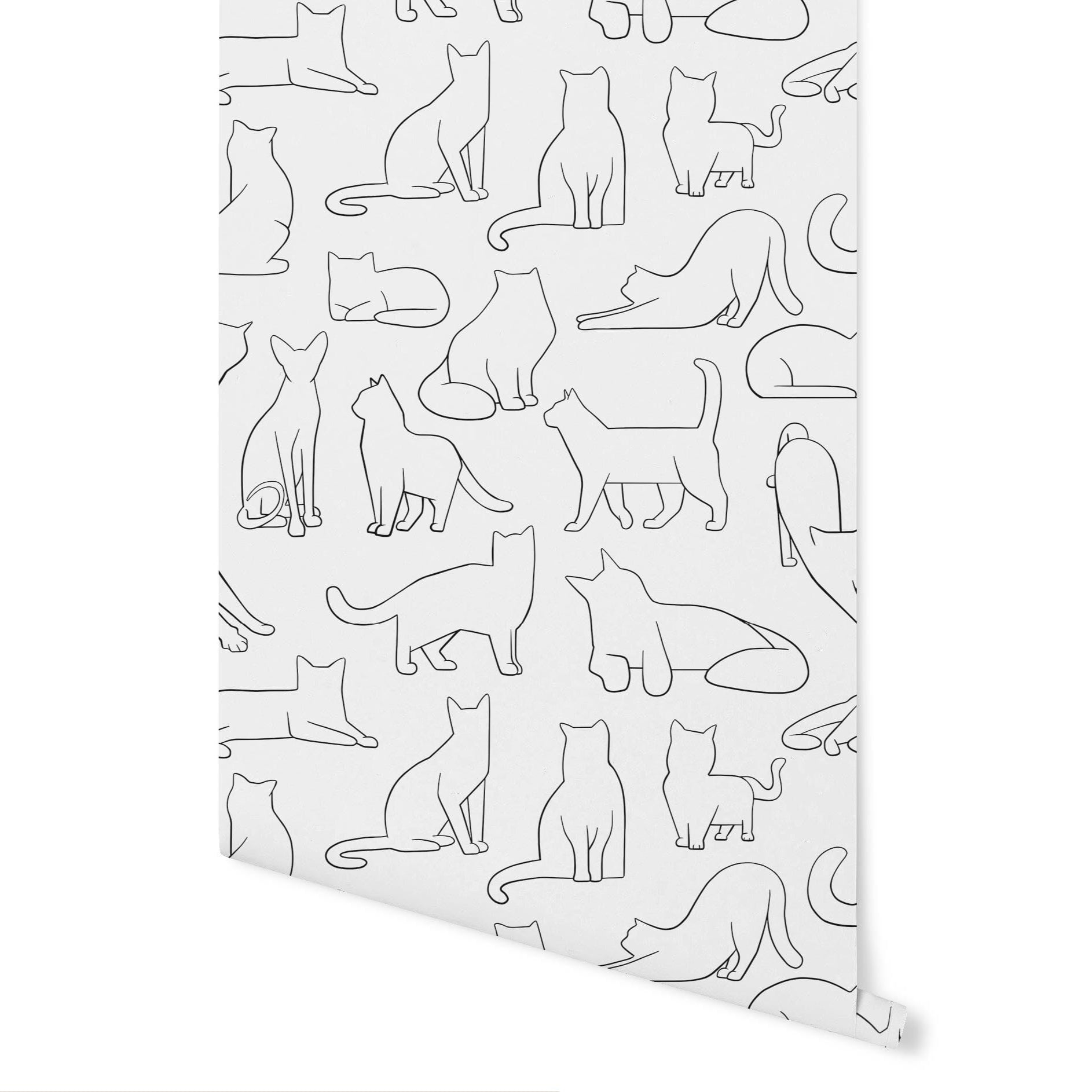 Cat Line Art Wallpaper Wallpaper Urbanwalls Standard Wall DOUBLE ROLL : 46" X 4 FEET Black