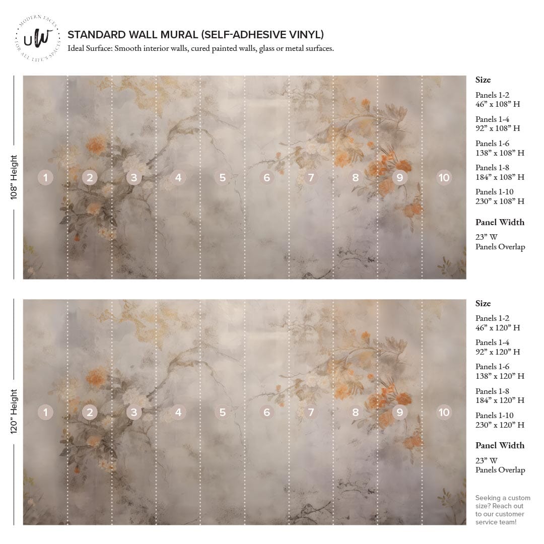 Concrete Garden Wall Mural Murals Urbanwalls Peel & Stick 46" X 108" Grey