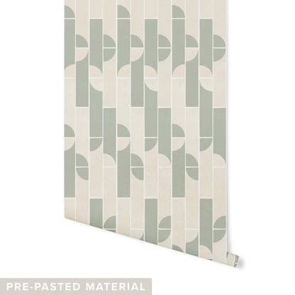 Curved Tile Wallpaper Wallpaper Urbanwalls Pre-pasted DOUBLE ROLL : 46" X 4 FEET Green