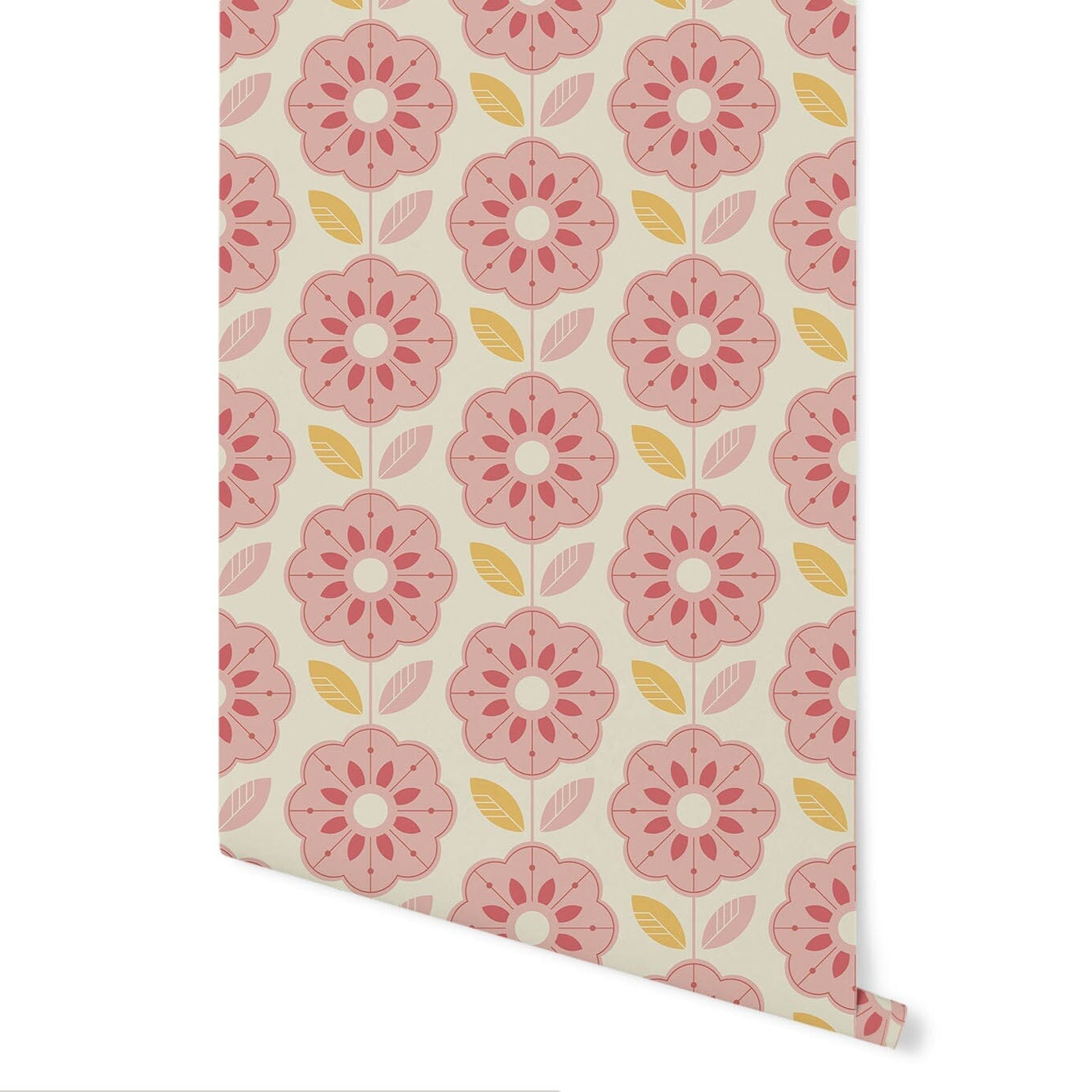 Fleur Wallpaper Wallpaper Urbanwalls Standard Wall Pink & Yellow DOUBLE ROLL : 46" X 4 FEET