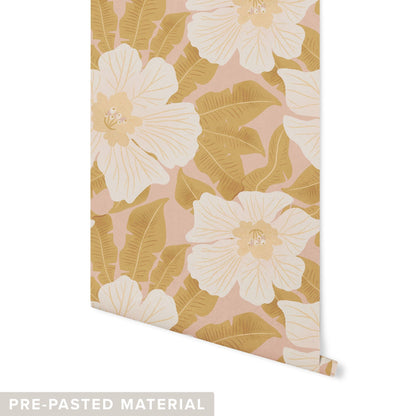 Hibiscus Wallpaper Wallpaper Urbanwalls Pre-pasted DOUBLE ROLL : 46" X 4 FEET Blush