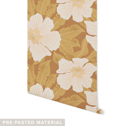 Hibiscus Wallpaper Wallpaper Urbanwalls Pre-pasted DOUBLE ROLL : 46" X 4 FEET Brown
