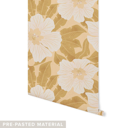 Hibiscus Wallpaper Wallpaper Urbanwalls Pre-pasted DOUBLE ROLL : 46" X 4 FEET Yellow