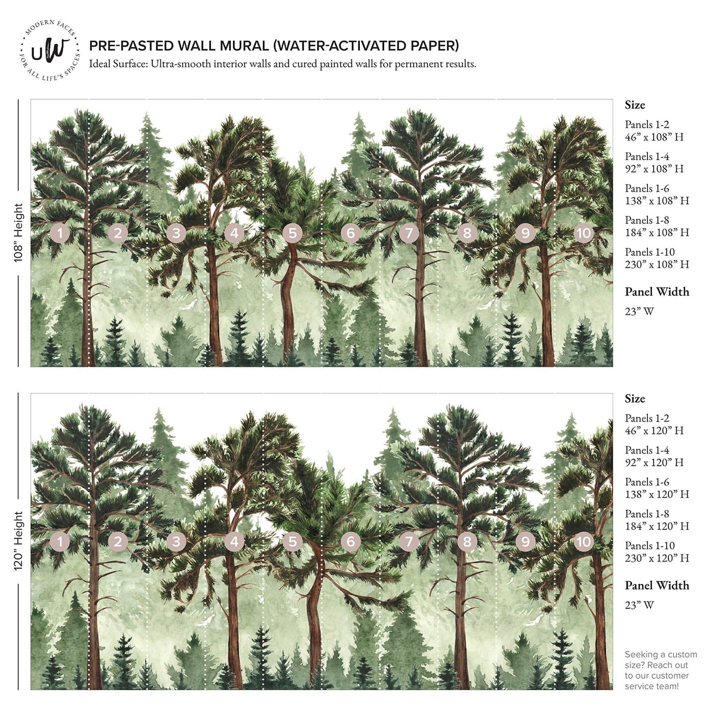 Into The Woods Wall Mural Murals Urbanwalls Pre-pasted 46" X 108" Green