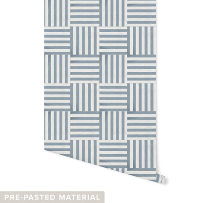 Striped Tile Wallpaper Wallpaper Urbanwalls Pre-pasted DOUBLE ROLL : 46" X 4 FEET Blue