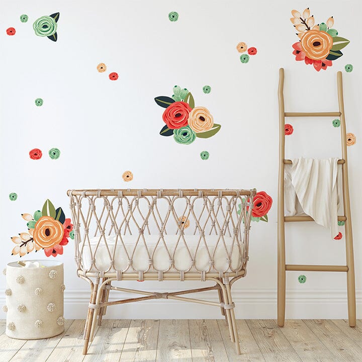 Coral/Teal/Peach Graphic Flower Wall Decals Decals Urbanwalls Standard Wall Half Order 