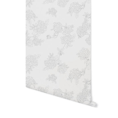 Country Hydrangeas Wallpaper Wallpaper Monika Hibbs Standard Wall Grey DOUBLE ROLL : 46" X 8 FEET