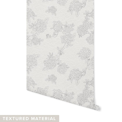 Country Hydrangeas Wallpaper Wallpaper Monika Hibbs Textured Wall Grey DOUBLE ROLL : 42" X 4 FEET