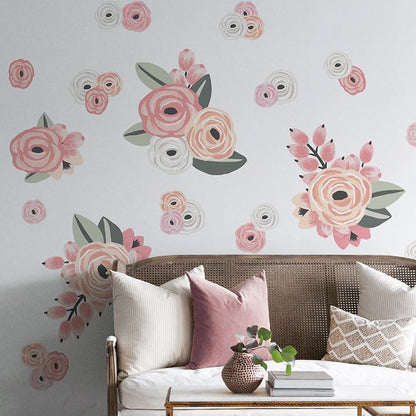 Faded Pink Graphic Flower Wall Decals Decals Urbanwalls Standard Wall Half Order 