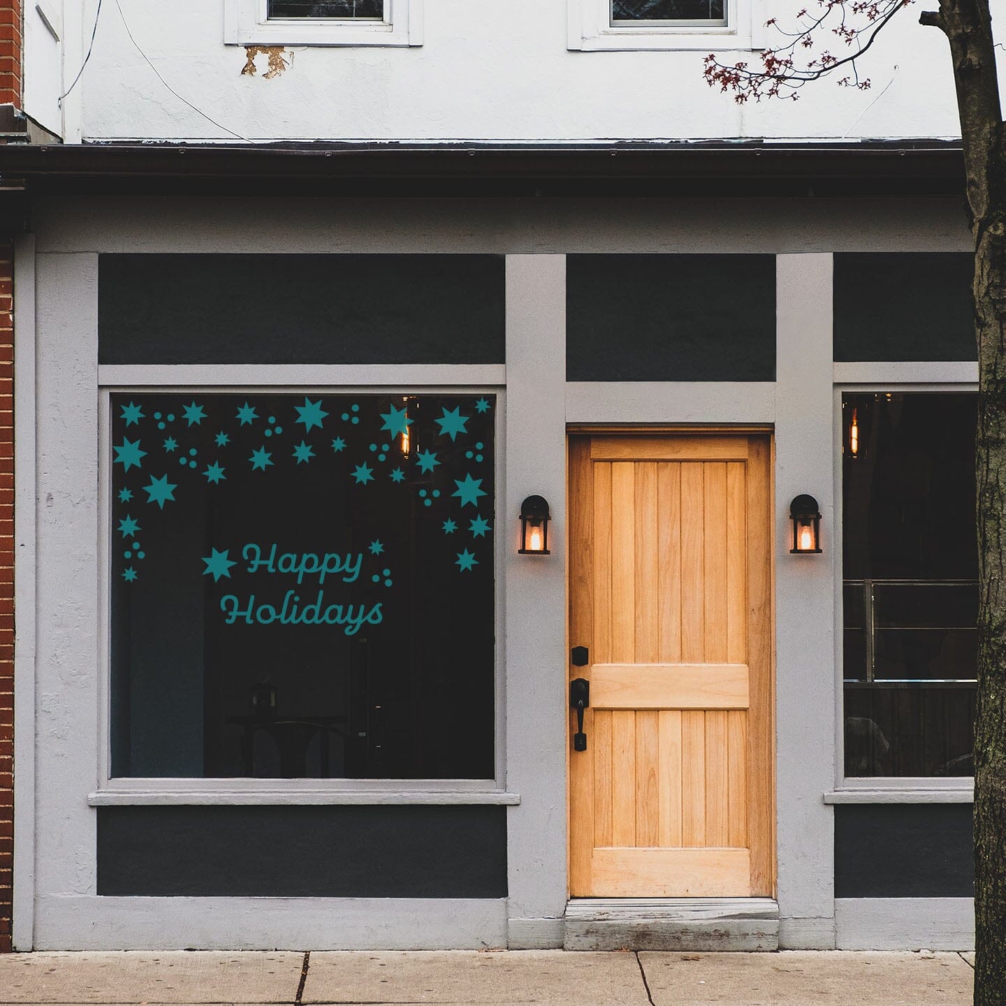 Happy Holidays Window Decals Decals Urbanwalls Stars Turquoise 
