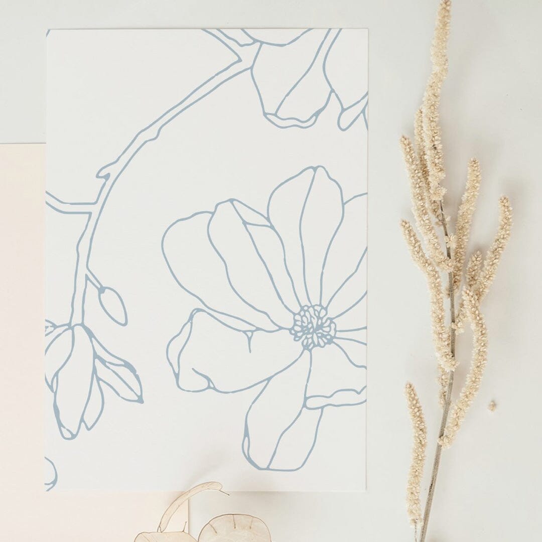 Magnolia Blooms Wallpaper Wallpaper Monika Hibbs Standard Wall Blue Sample