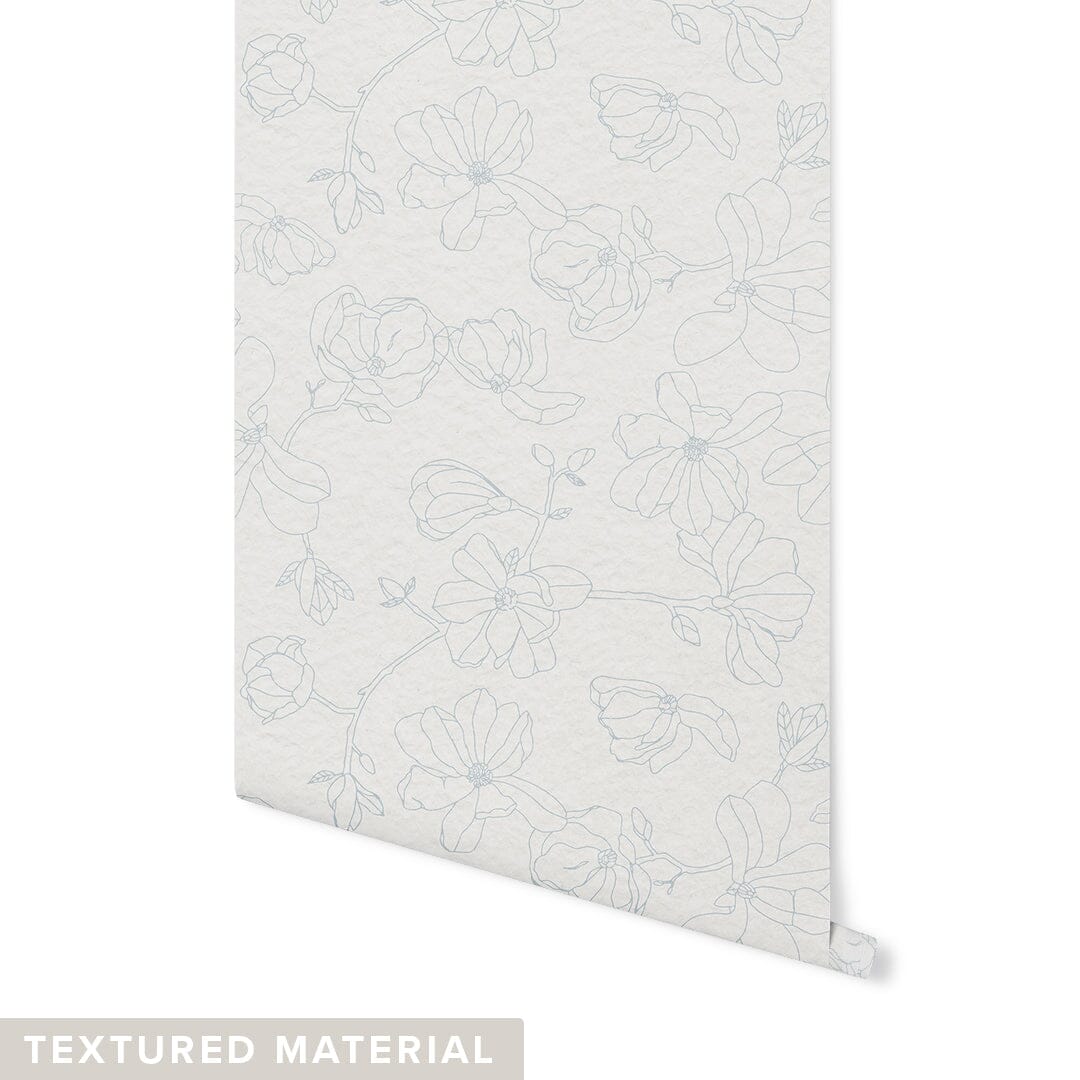Magnolia Blooms Wallpaper Wallpaper Monika Hibbs Textured Wall Blue DOUBLE ROLL : 42" X 4 FEET