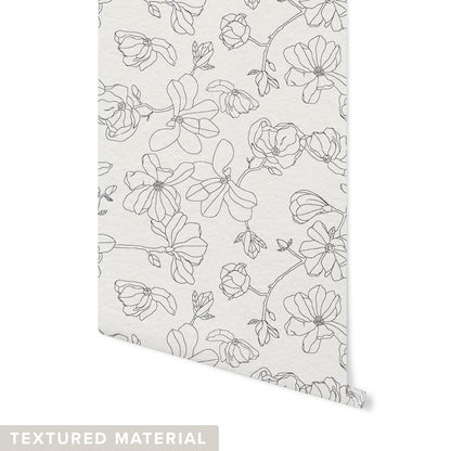 Magnolia Blooms Wallpaper Wallpaper Monika Hibbs Textured Wall Grey DOUBLE ROLL : 42" X 4 FEET
