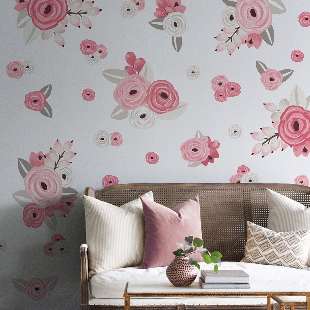 Pink and White Graphic Flower Wall Decals Decals Urbanwalls 