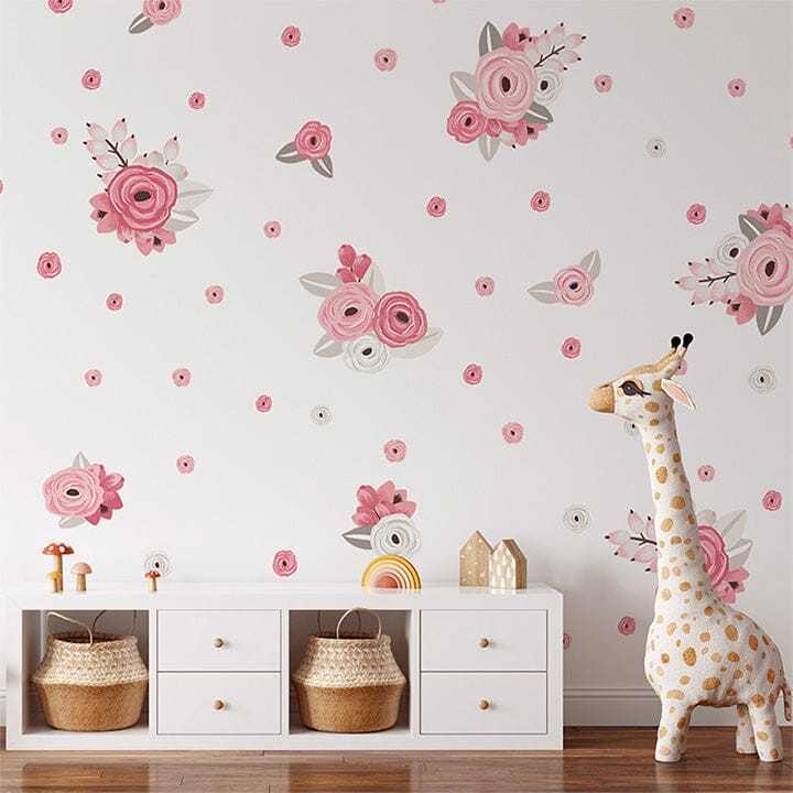 Pink and White Graphic Flower Wall Decals Decals Urbanwalls Standard Wall Full Order 
