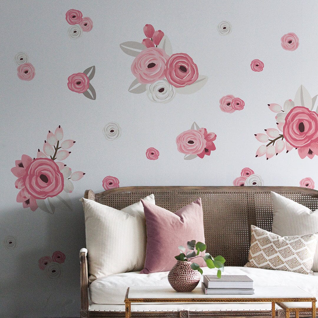 Pink and White Graphic Flower Wall Decals Decals Urbanwalls Standard Wall Half Order 