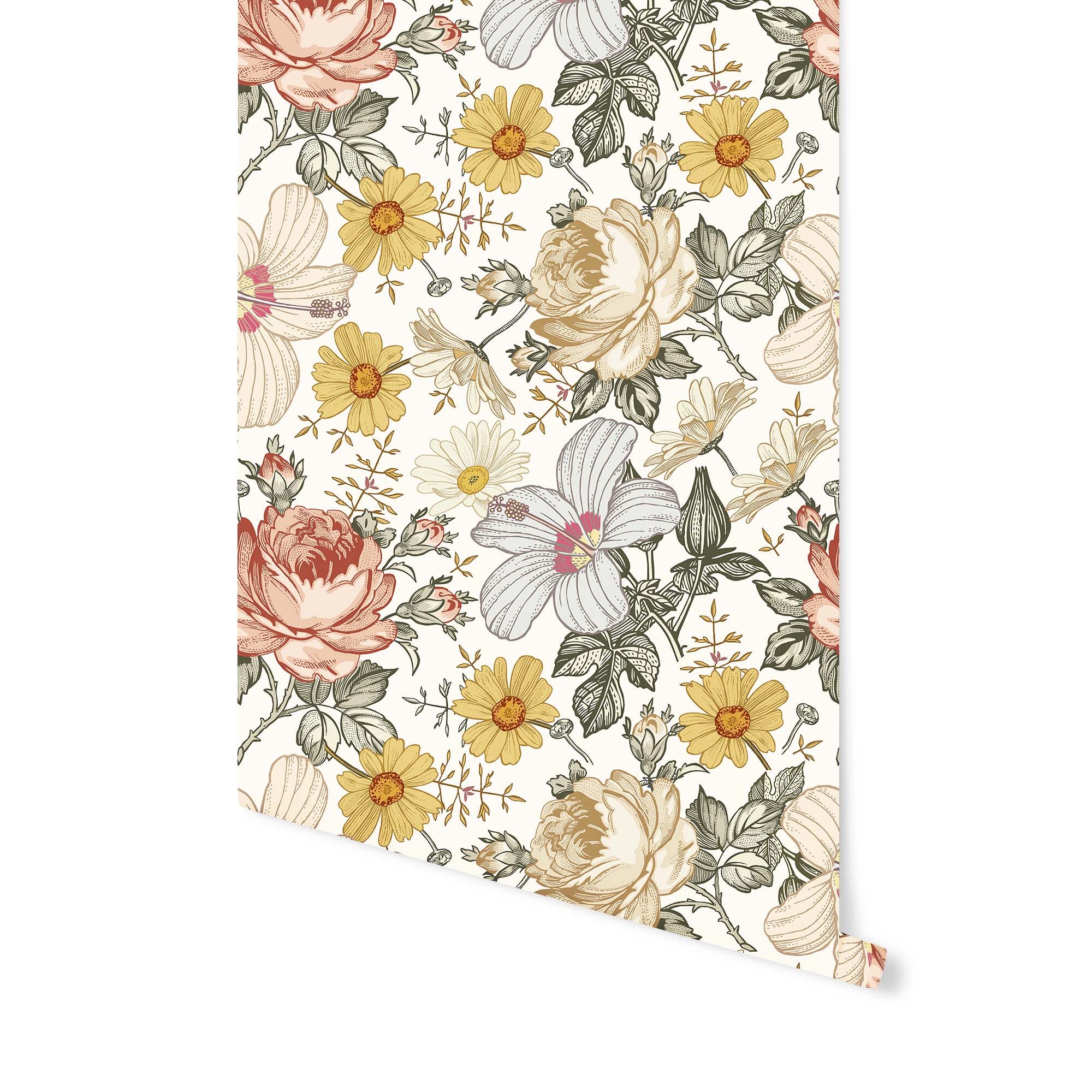 Prairie Floral Wallpaper Wallpaper Urbanwalls Standard Wall Buttercup DOUBLE ROLL : 46" X 8 FEET