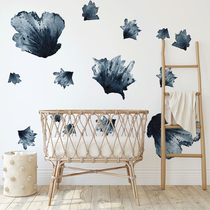 Textured Water and Ink Floral Wall Decals Decals Urbanwalls Half Order 