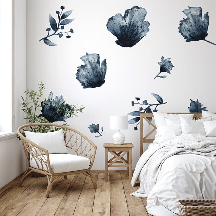 Water and Ink Floral Wall Decals Decals Urbanwalls Standard Wall Indigo Half Order