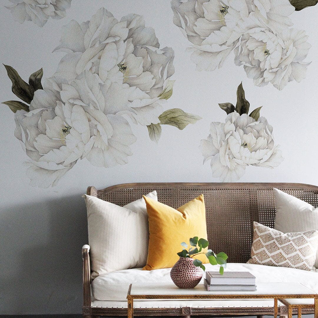 White Peonies Wall Decals Decals Urbanwalls Standard Wall Half Order 